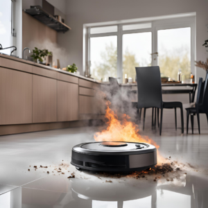 Burning Robot Vacuum with Lithium-ion batteries