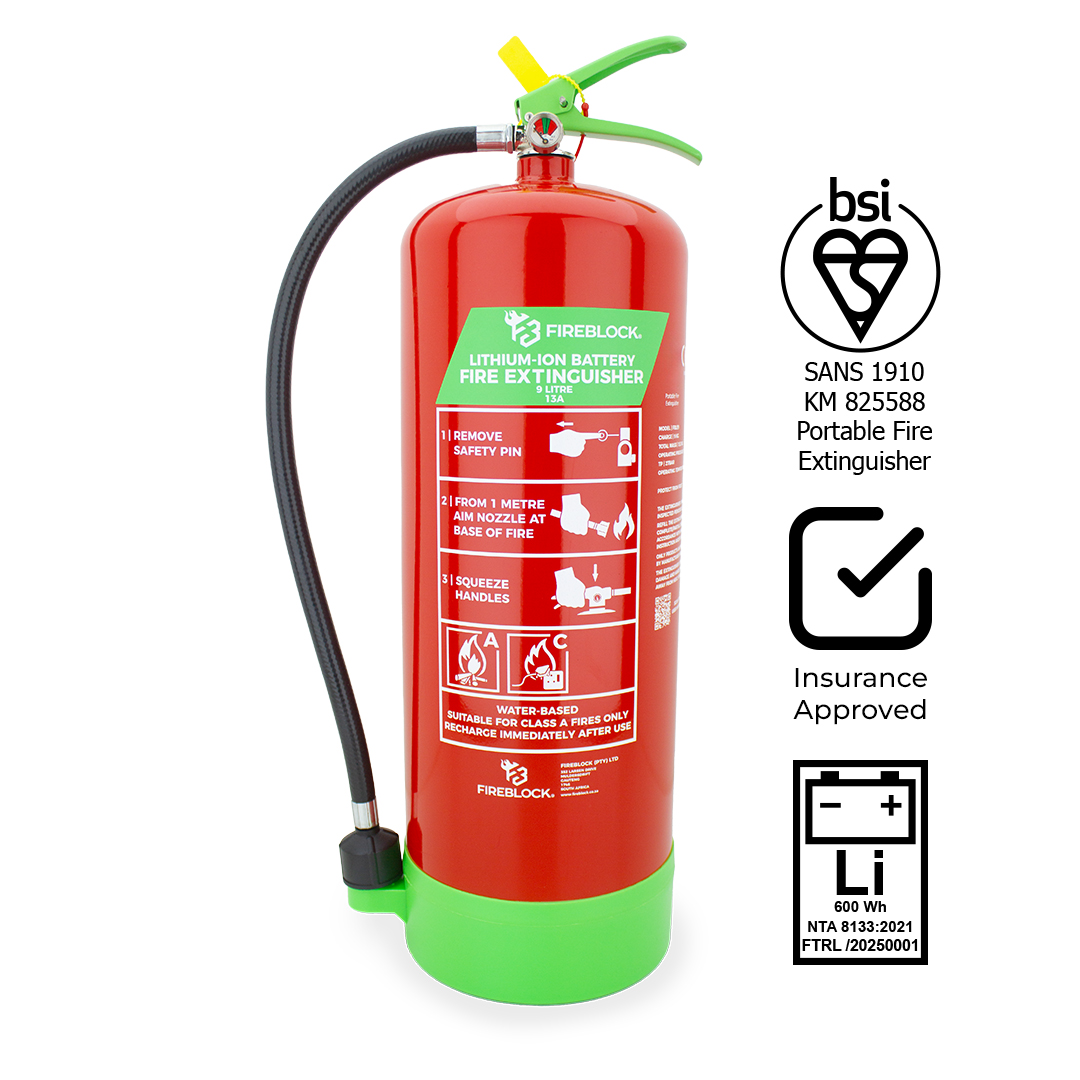Fireblock Lithium Fire Extinguisher 9L Class L SANS 1910 Certified Insurance Approved