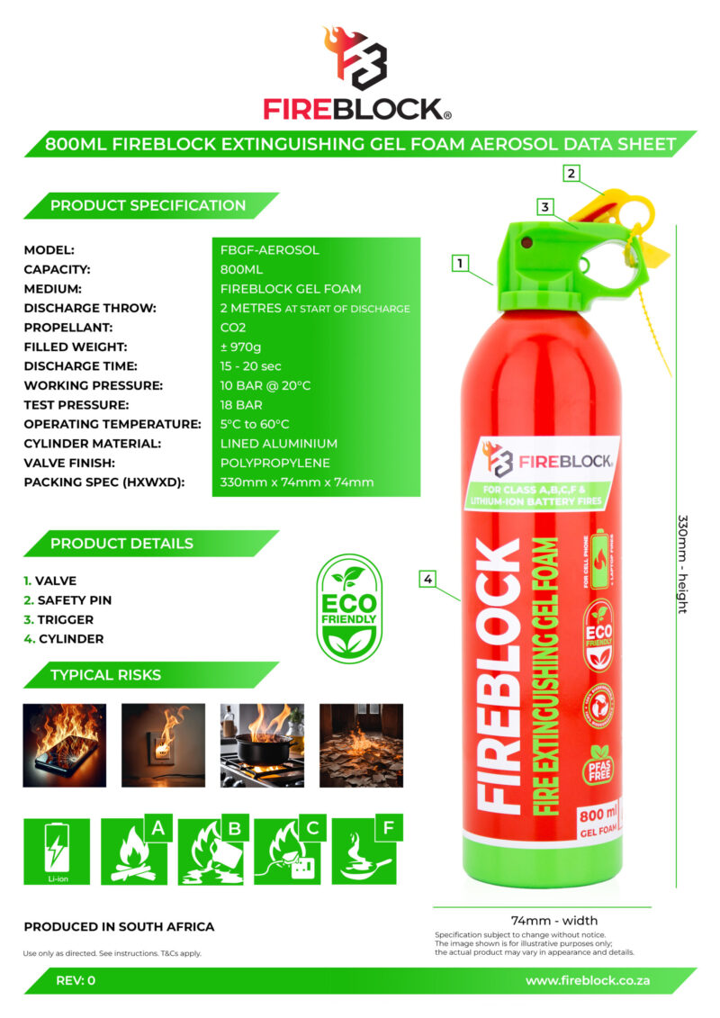 800ml Fireblock Extinguishing gel foam Aerosol technical data sheet